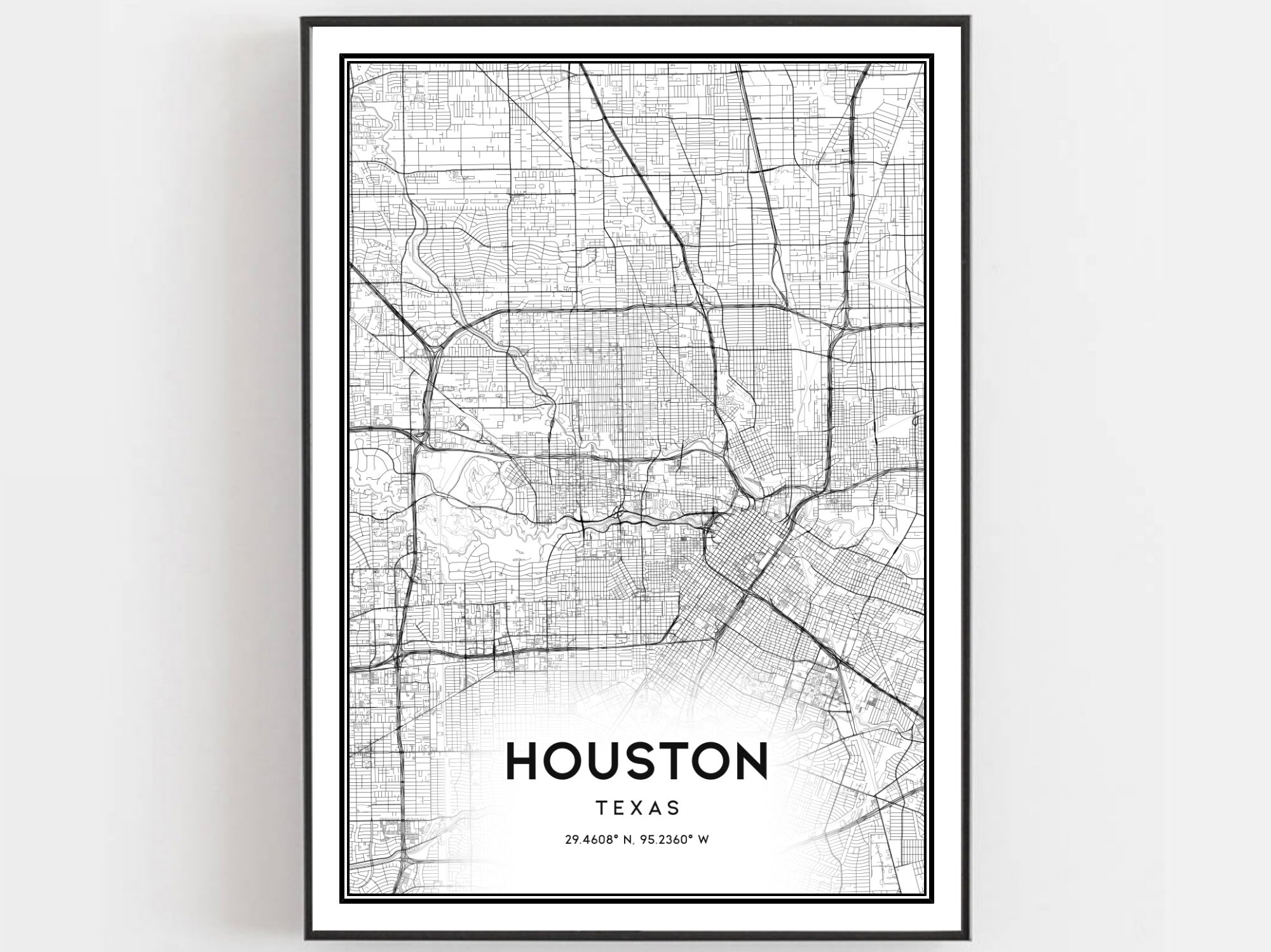 Houston Map Print, Houston Map Poster Wall Art, Tx City Map, Texas ...