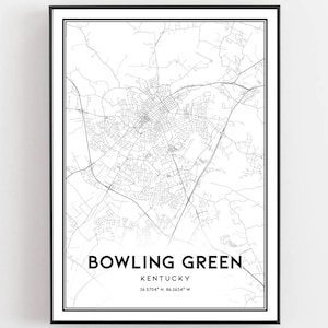 Bowling Green Map Print, Bowling Green Map Poster Wall Art, Ky City Map, Kentucky Print Street Map Decor, Road Map Gift, B950