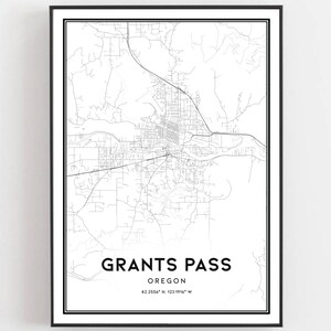 Grants Pass Map Print, Grants Pass Map Poster Wall Art, Or City Map, Oregon Print Street Map Decor, Road Map Gift, B1305