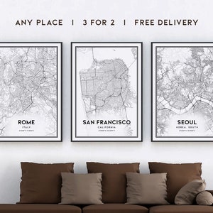 Custom Map Prints, Set of 3, Any Location, 3 for 2 Offer, Map Print Poster, City Print, City Map, Map Print, Custom Maps