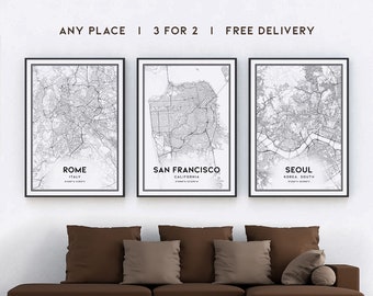 Custom Map Prints, Set of 3, Any Location, 3 for 2 Offer, Map Print Poster, City Print, City Map, Map Print, Custom Maps