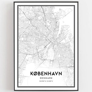 København Kaart Print, København Kaart Poster Wall Art, København Stadsplattegrond, København Print Stratenplan Decor, Wegenkaart Cadeau