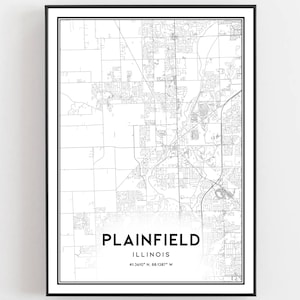 Plainfield Karte Druck, Plainfield Karte Poster Wandkunst, Il Stadt Karte, Illinois Print Straßenkarte Dekor, Straßen karte Geschenk, B1530