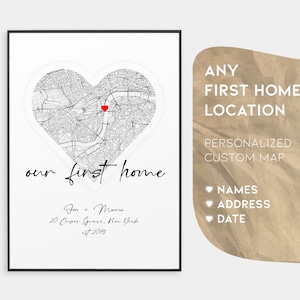 Regalo de inauguración de la casa, primer hogar / Impresión de mapa personalizada de cualquier ubicación / Regalos para parejas / Presente personalizado