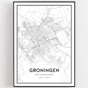 Groningen Kaart Afdrukken, Groningen Kaart Poster Wall Art, Groningen Stadsplattegrond, Groningen Print Stratenplan Decor, Wegenkaart Cadeau, B588