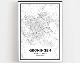 Mapa de Groningen impreso, póster de mapa de Groningen para pared, mapa de la ciudad de Groningen, mapa de calles de Groningen para decoración, mapa de carreteras de regalo, B588