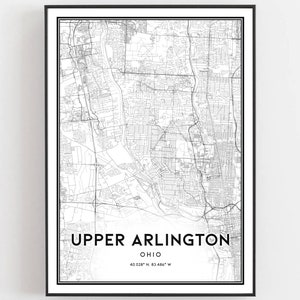 Oberer Arlington Karte Druck, Oberer Arlington Karte Poster Wandkunst, Oh Stadt Karte, Ohio Print Straßenkarte Dekor, Straßen karte Geschenk, B1742