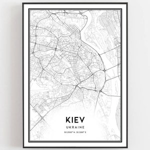Kiev Kaart Afdrukken, Kiev Kaart Poster Wall Art, Kiev Stadsplattegrond, Kiev Print Stratenplan Decor, Wegenkaart Cadeau, B112