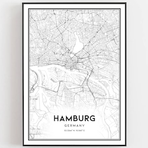Hamburg Karte Druck, Hamburg Karte Poster Wandkunst, Hamburg Stadtplan, Hamburg Print Straßenkarte Dekor, Straßenkarte Geschenk, B167