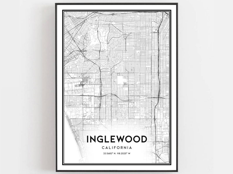 Inglewood Map Print Inglewood Map Poster Wall Art Ca City - Etsy