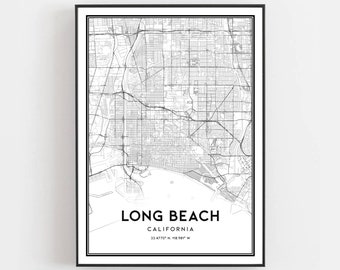 Long Beach Map Print, Long Beach Map Poster Wall Art, Ca  City Map, California Print Street Map Decor, Road Map Gift