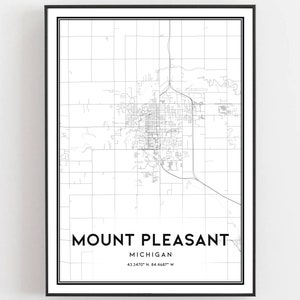 Mount Pleasant Map Print, Mount Pleasant Map Poster Wall Art, Mi City Map, Michigan Print Street Map Decor, Road Map Gift, B1668