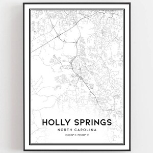 Holly Springs Map Print, Holly Springs Map Poster Wall Art, Nc City Map, Caroline du Nord Print Street Map Decor, Road Map Gift, B1799