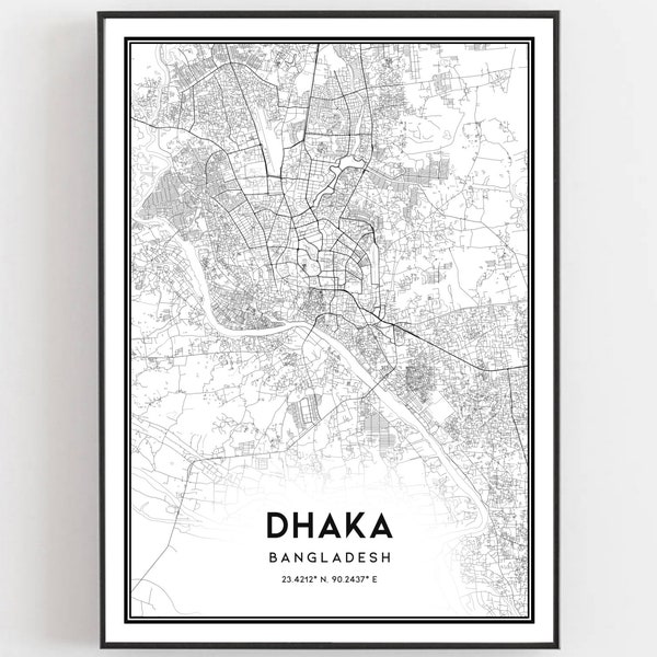 Dhaka Map Print, Dhaka Map Poster Wall Art, Dhaka  City Map, Dhaka Print Street Map Decor, Road Map Gift