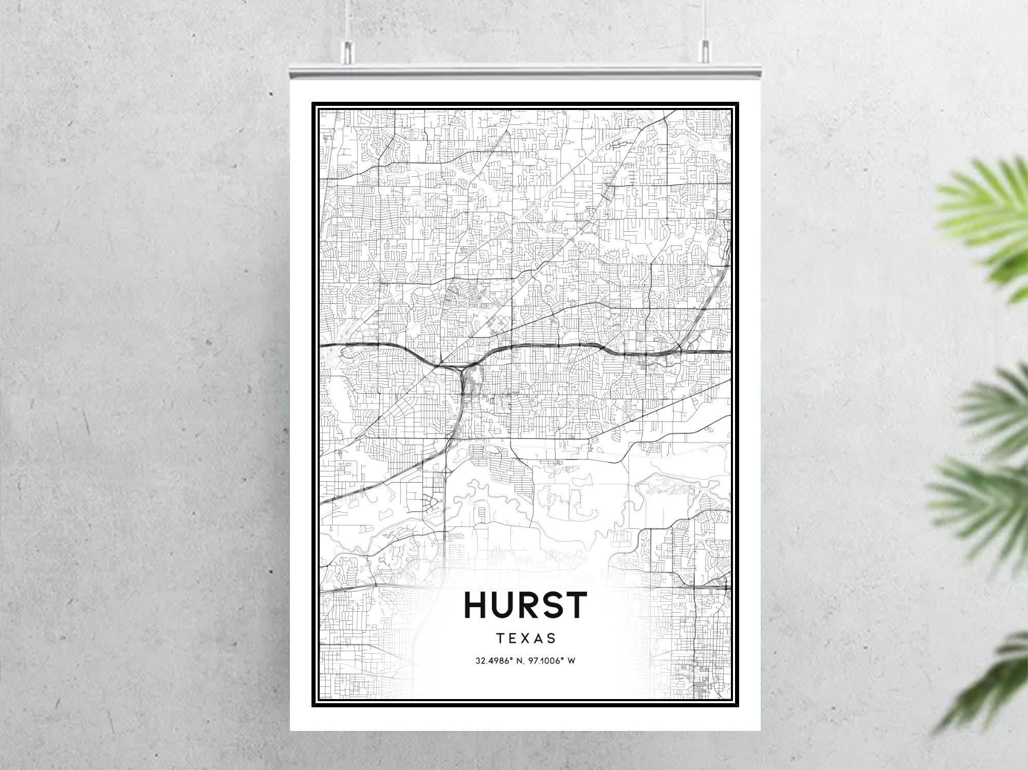 Hurst Map Print Hurst Map Poster Wall Art Tx City Map Texas Etsy