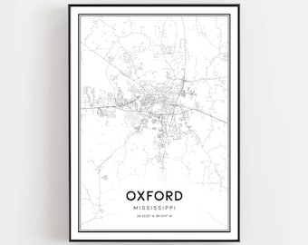 Oxford Ms City Limits Map Oxford Map Print Oxford Map Poster Wall Art Ms City Map | Etsy