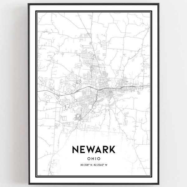 Newark Map Print, Newark Map Poster Wall Art, Oh  City Map, Ohio Print Street Map Decor, Road Map Gift, B1018