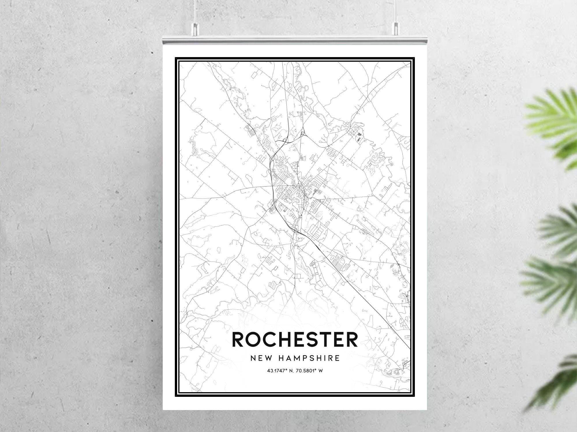 Detailed Rochester Nh Map Rochester Map Print, Rochester Map Poster Wall Art, Nh City Map, New ...