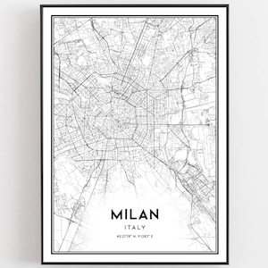 Milaan Kaart Afdrukken, Milaan Kaart Poster Wall Art, Milaan Stadsplattegrond, Milaan Print Stratenplan Decor, Wegenkaart Cadeau, B98