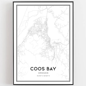 Coos Bay Karte Druck, Coos Bay Karte Poster Wandkunst, Oder Stadt karte, Oregon Print Straßenkarte Dekor, Straßen karte Geschenk, B1838