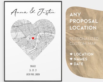 Engagement Gift | Personalized Proposal Map Print Of Any Location | Couple Gifts | Customized Present