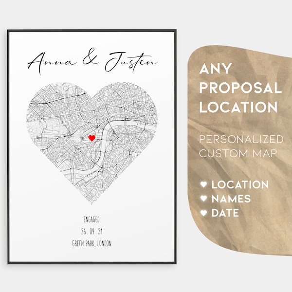 Engagement Gift | Personalized Proposal Map Print Of Any Location | Couple Gifts | Customized Present