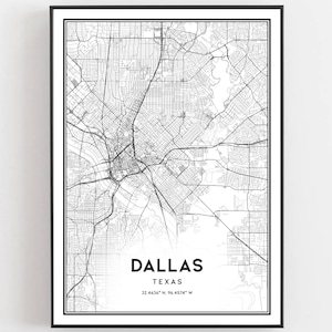 Dallas Karte Druck, Dallas Karte Poster Wandkunst, Tx Stadt Karte, Texas Print Straßen karte Dekor, Straßen karte Geschenk, B41