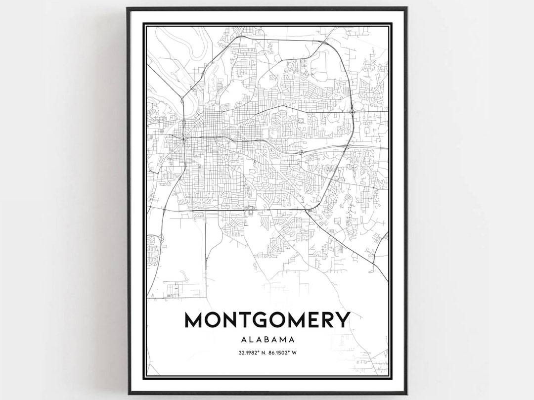 Montgomery Map Print, Montgomery Map Poster Wall Art, Al City Map, Alabama Print Street Map ...