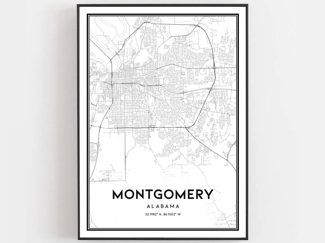 Montgomery Map Print Montgomery Map Poster Wall Art Al City | Etsy