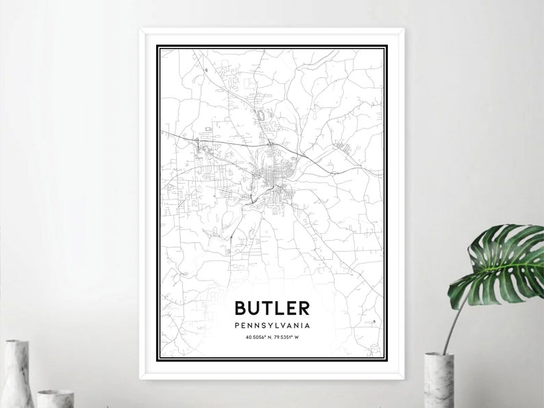 Butler Map Print Butler Map Poster Wall Art Pa City Map | Etsy