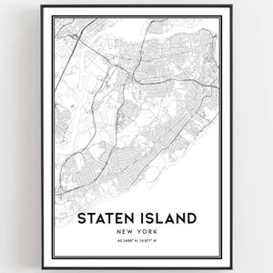 Staten Island Map Print, Staten Island Map Poster Wall Art, Ny City Map, New York Print Street Map Decor, Road Map Gift