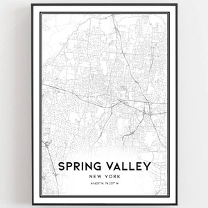 Spring Valley Kaart Print, Spring Valley Kaart Poster Wall Art, Ny Stadsplattegrond, New York Print Stratenplan Decor, Wegenkaart Cadeau
