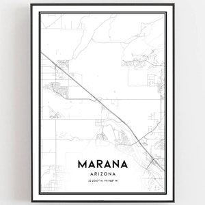 Marana Map Print, Marana Map Poster Wall Art, Az  City Map, Arizona Print Street Map Decor, Road Map Gift, B1522