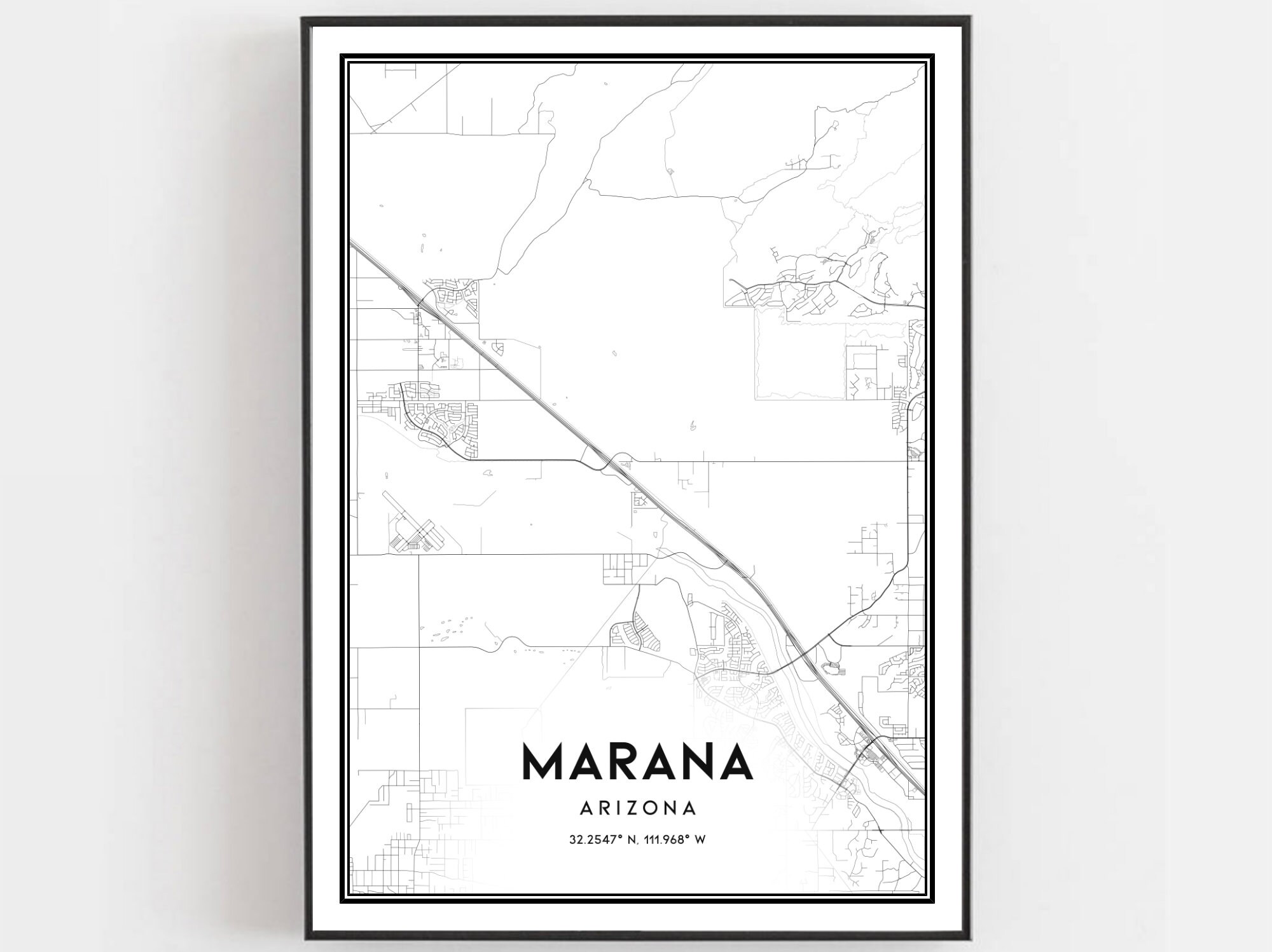 Marana Map Print Marana Map Poster Wall Art Az City Map Etsy