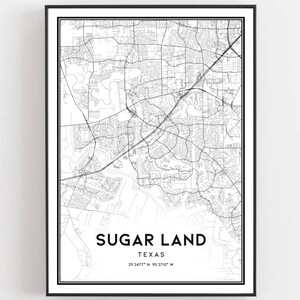 Sugar Land Map Print, Sugar Land Map Poster Wall Art, Tx Stadt karte, Texas Print Straßenkarte Dekor, Straßen karte Geschenk, B948