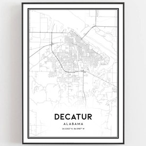 Decatur Map Print, Decatur Map Poster Wall Art, Al City Map, Alabama Print Street Map Decor, Road Map Gift, B1113