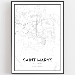 Saint Marys Karte Druck, Heilige Maria Karte Poster Wandkunst, Ga Stadt karte, Georgia Print Straßenkarte Dekor, Straßen karte Geschenk, B1694
