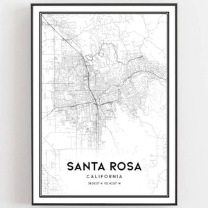 Santa Rosa Map Print, Santa Rosa Map Poster Wall Art, Ca City Map ...