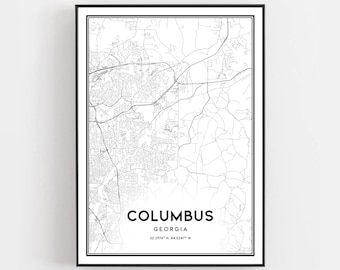 Columbus Map Print, Columbus Map Poster Wall Art, In  City Map, Indiana Print Street Map Decor, Road Map Gift, B541