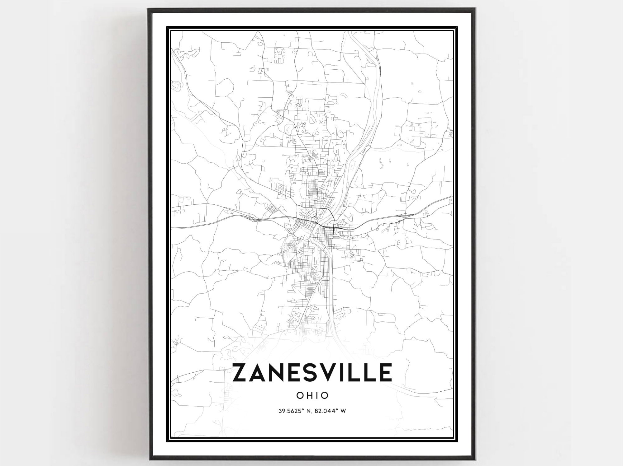 Zanesville Map Print Zanesville Map Poster Wall Art Oh City Etsy