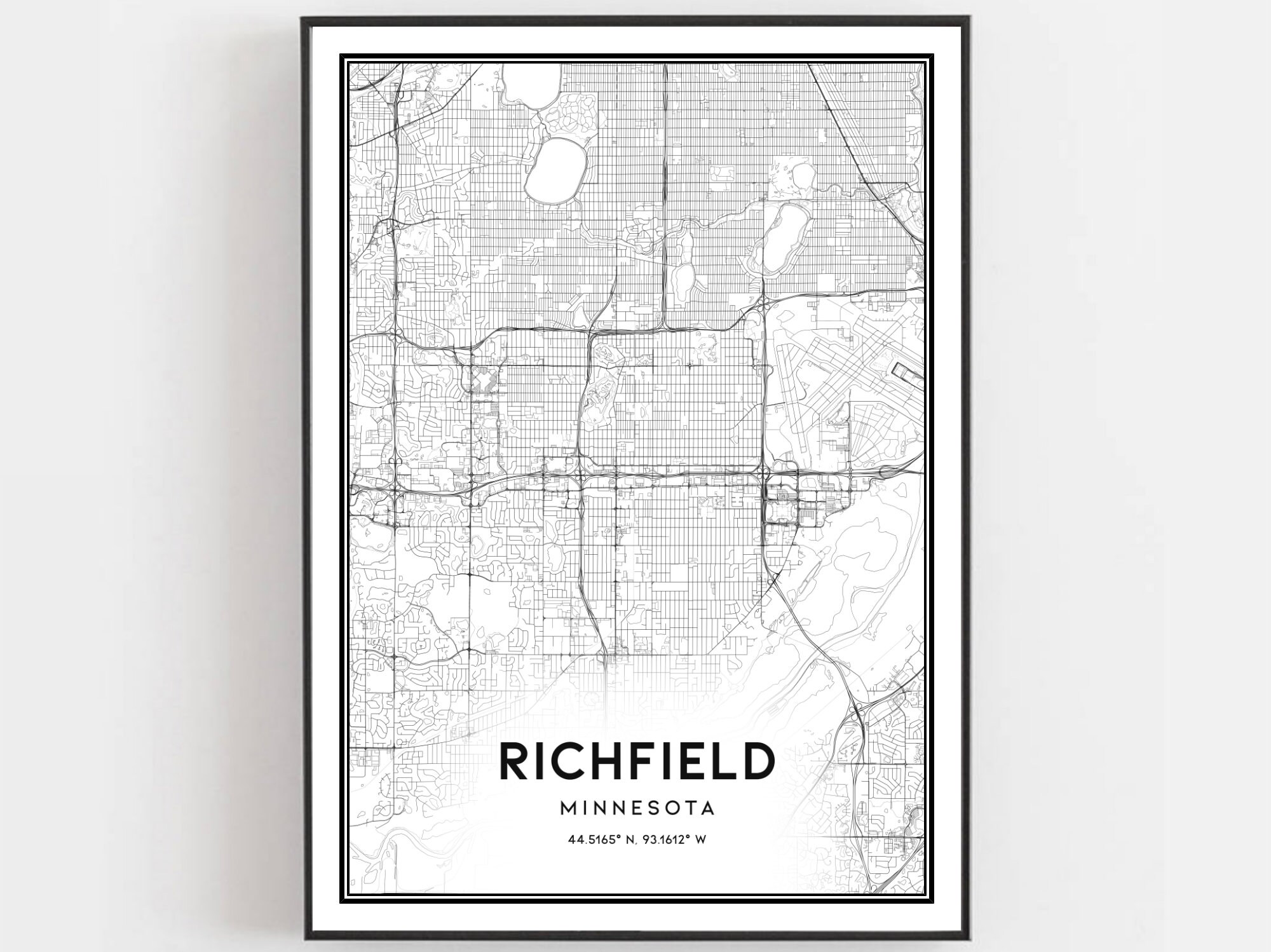 Richfield Map Print Richfield Map Poster Wall Art Mn City Etsy