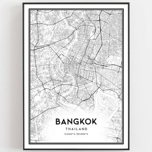 Bangkok Kaart Afdrukken, Bangkok Kaart Poster Wall Art, Bangkok Stadsplattegrond, Bangkok Print Stratenplan Decor, Wegenkaart Cadeau, B36
