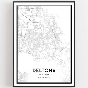 Deltona Kaart Print, Deltona Kaart Poster Wall Art, Fl Stadskaart, Florida Print Stratenplan Decor, Routekaart Cadeau
