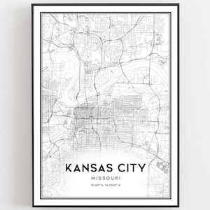 Kansas City Map Print, Kansas City Map Poster Wall Art, Mo Stadsplattegrond, Missouri Print Stratenplan Decor, Road Map Gift, B182