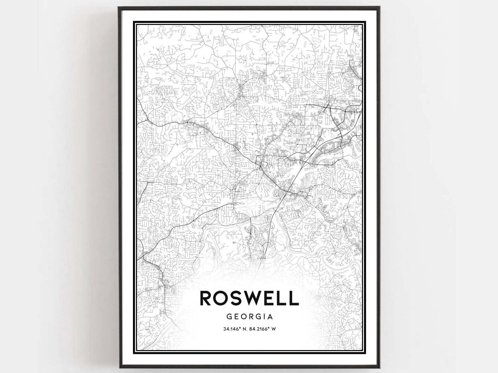 Rodwell Map Roswell Map Print, Roswell Map Poster Wall Art, Ga City Map, Georgia ...