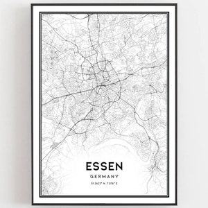 Essen Karte Druck, Essen Karte Poster Wandkunst, Essen Stadtplan, Essen Print Straßenkarte Dekor, Straßenkarte Geschenk, B170