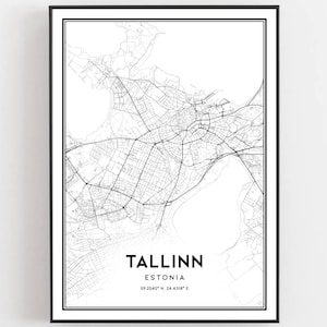 Tallinn Kaart Afdrukken, Tallinn Kaart Poster Wall Art, Tallinn Stadsplattegrond, Tallinn Print Stratenplan Decor, Wegenkaart Cadeau