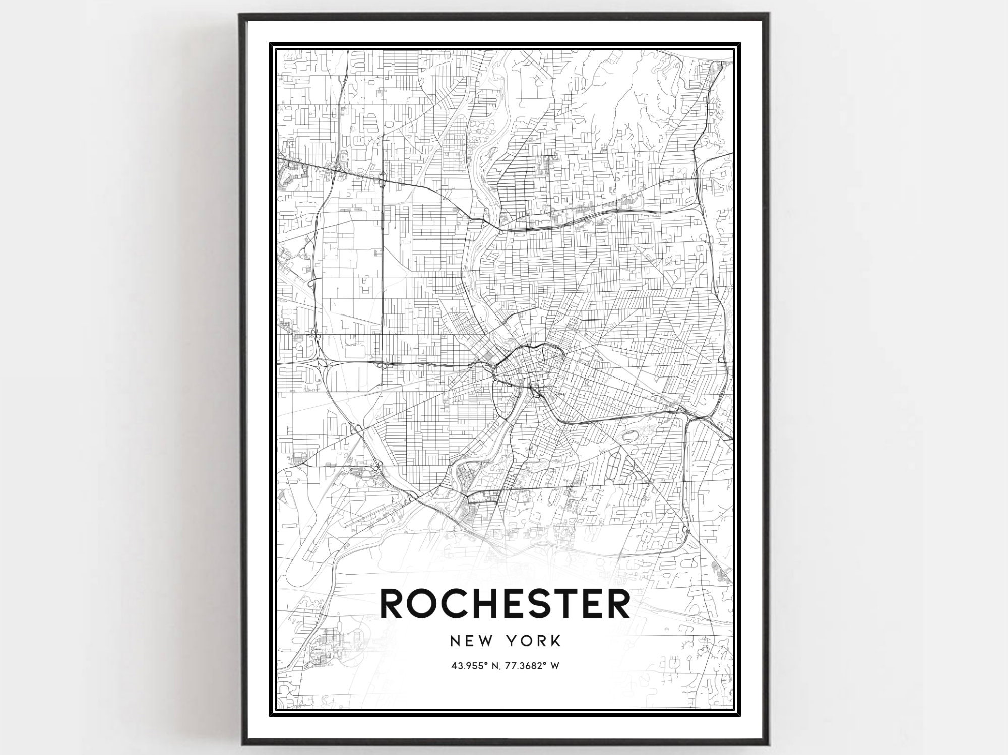 Rochester Map Print Rochester Map Poster Wall Art Ny City Etsy