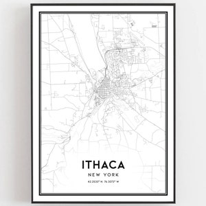 Ithaca Map Print, Ithaca Map Poster Wall Art, Ny  City Map, New York Print Street Map Decor, Road Map Gift, B1309