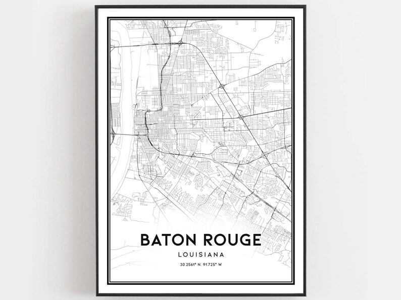 Baton Rouge Map Print, Baton Rouge Map Poster Wall Art, La City Map, Louisiana Print Street Map Decor, Road Map Gift